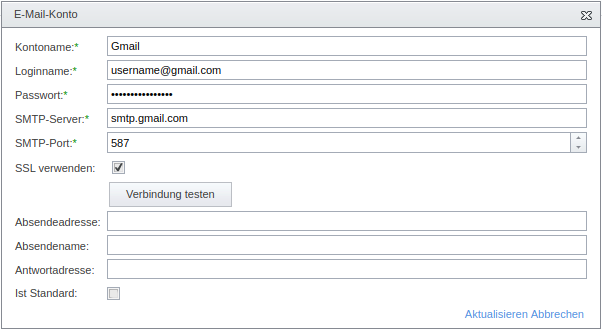 Abb. SeminarDesk E-Mail-Konto mit Gmail SMTP-Server