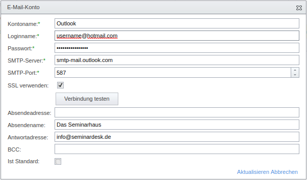 SeminarDesk Outlook SMTP